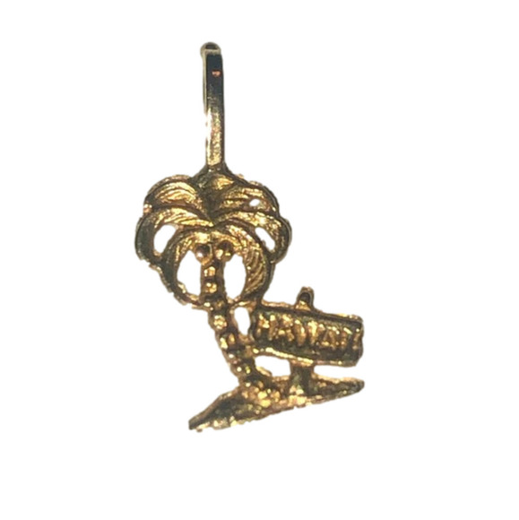 VTG 14k Yellow Gold Palm Tree Hawaii Sign Charm Mini Pendant 15mm - Picture 1 of 4